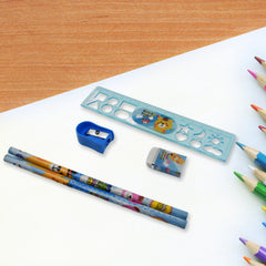 Wooden pencils with cartoon designs included in the stationery kit