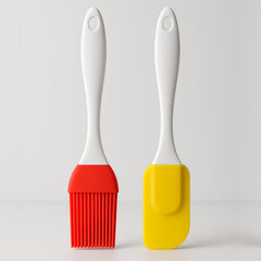 Bake & Dwell 2-piece silicone spatula & pastry brush set in retail packaging