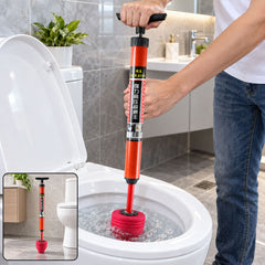 Toilet drain unclogging pump plunger T handle