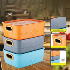 Carry handle design on 3-piece plastic storage basket set