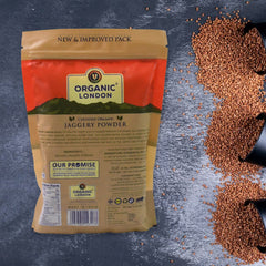 Raw organic jaggery powder in natural setting