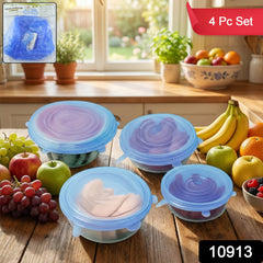 Silicone stretch lids food cover set displayed on containers