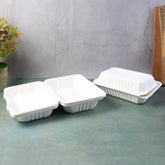 FresheeClamshell Takeaway Compostable Bagasse Food Box 9x6x3 Inch – 10 Pcs Pack