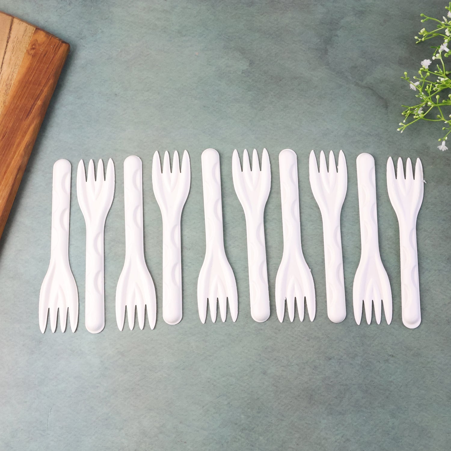 Compostable bagasse fork on a table setting