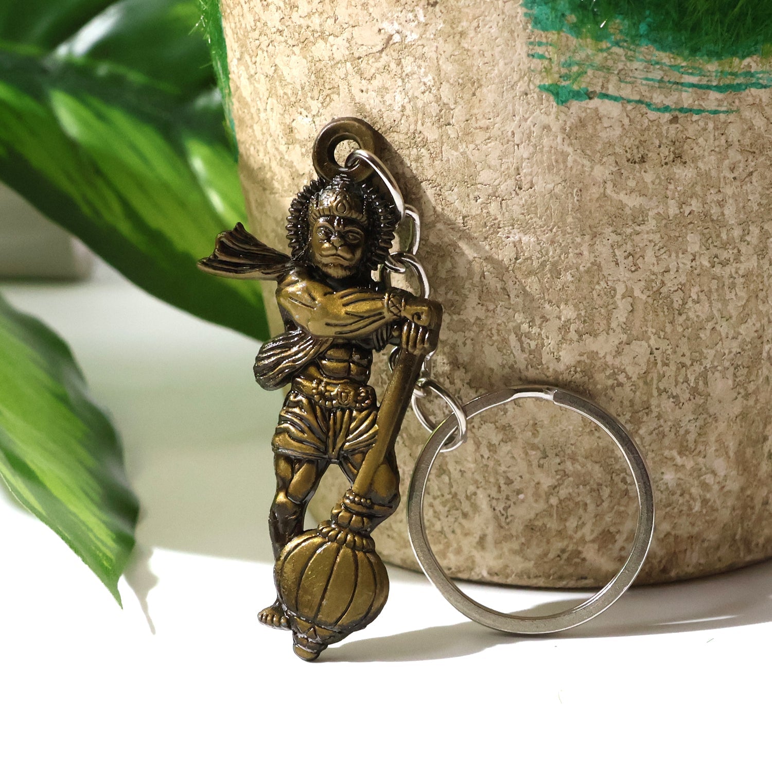 Elegant Lord Hanuman Metal Keychain with mace design
