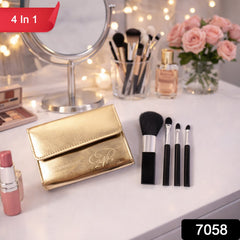 Makeup brushes neatly arranged in storage pouch