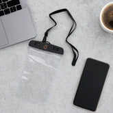 Transparent waterproof mobile cover pouch front view