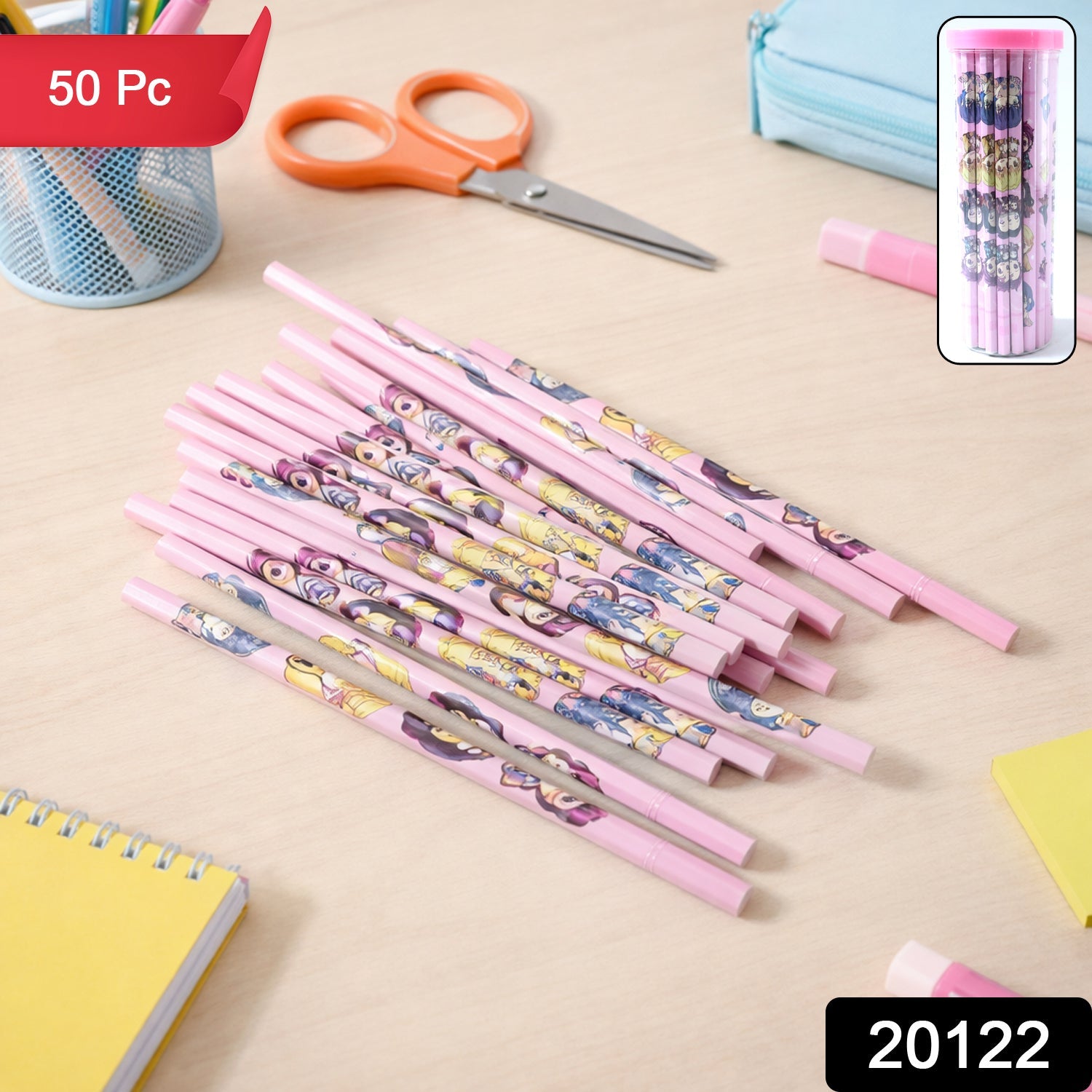 Cartoon printed wooden pencil set of 50 pieces