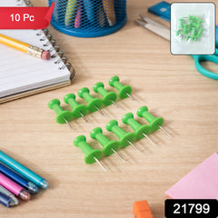 Set of green push pins thumb tacks