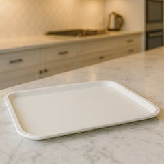 White rectangular plastic serving tray, 40x30 cm, shown empty.