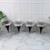 Set of 4 Solar Powered LED Garden Lights in stainless steel with ground spike