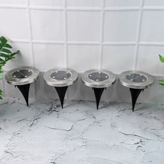 Set of 4 Solar Powered LED Garden Lights in stainless steel with ground spike