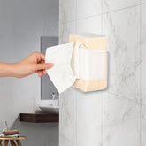 Wall-mounted self-adhesive tissue dispenser holder with transparent front