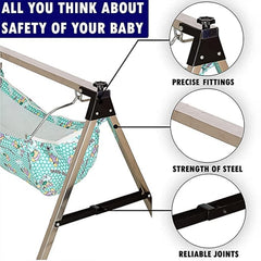 Foldable baby swing stand showing portability