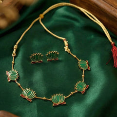 Ethnic Jewellery Set Featuring Green Lotus Design