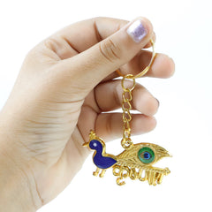 Elegant metal keychain with decorative Lord Krishna motif