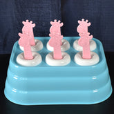 6-cavity giraffe shaped plastic ice cube molds on white background