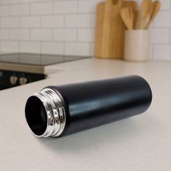 Side view of Stainless Steel Sports Water Bottle with ergonomic lid