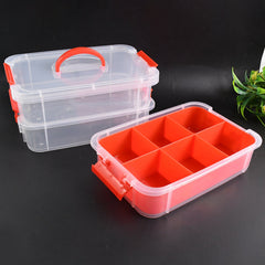 Side view of porta layer storage box with red base