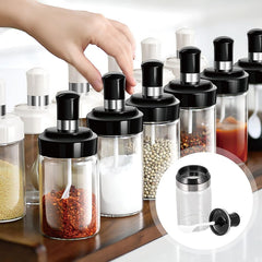 Glass Food Storage Jar with Rotating Lid and Spoon