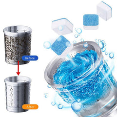 Effervescent washing machine cleaning tablets dissolving in washer drum