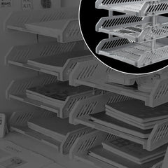 Side view of stacked file rack drawers in office