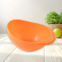 Front view of durable plastic colander for kitchen