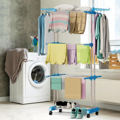 Clothes drying stand with adjustable vertical levels shown