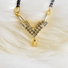 Floral Mangalsutra Necklace for Women (Double Strand, Black & Gold)