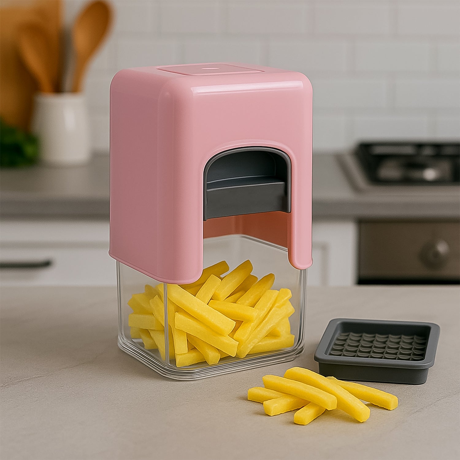 Apex Heavy Duty Potato Chipser & Vegetable Chopper in use