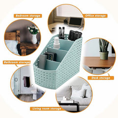 Apex 4-Section Storage Basket Organizer on a desk with office supplies