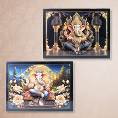 Close-up of Lord Ganesha's detailed artwork on canvas