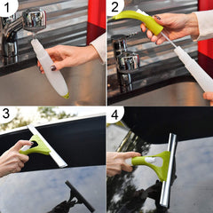 Close-up of the integrated spray bottle and squeegee head