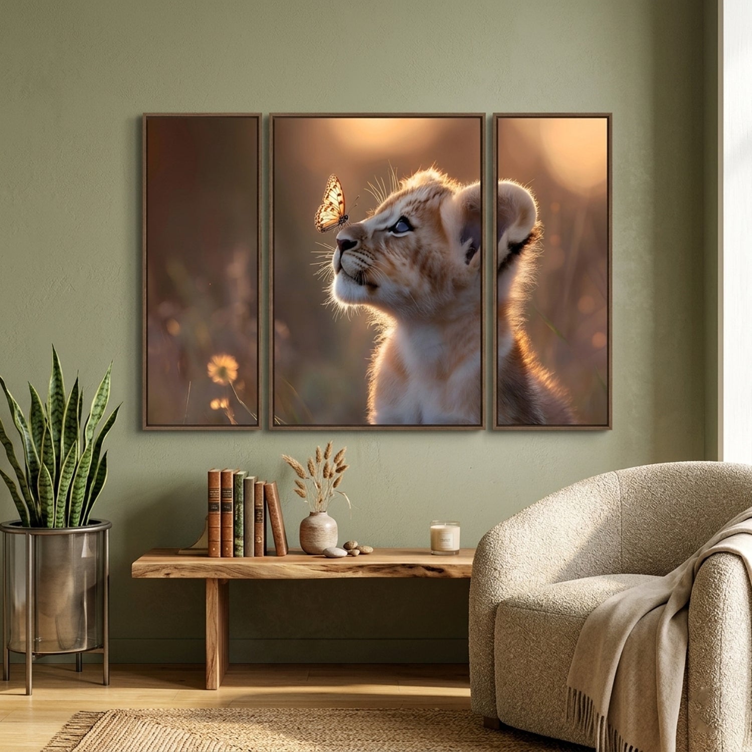 Lion cub 3 panel wall frame