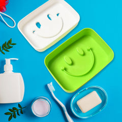 Portable travel soap dish box with cute smiley face - closed view