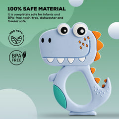 Close-up of flexible dinosaur baby teether