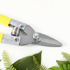 Close-up of sharp stainless steel blades of garden snip