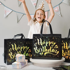 Black birthday gift bag with star pattern