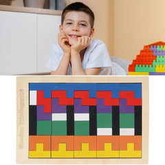 Educational wooden blocks puzzle toy neatly arranged