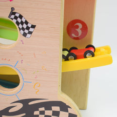 RaceNest wooden track with colorful cars for kids