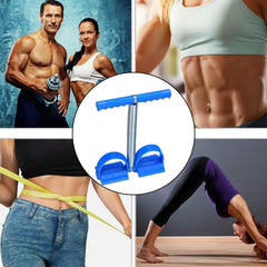 Woman using foot pedal resistance band for back & flexibility training
