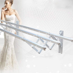 Side view of wall-mounted foldable clothes airer drying rack