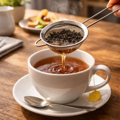 Tea strainer filtering loose leaf tea