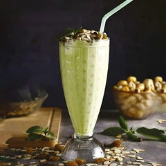 Close-up of crystal textured plastic milkshake glass