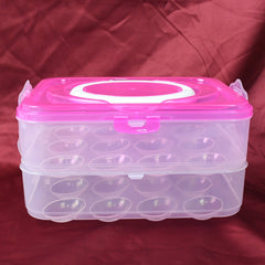 Double layer 24-grid egg storage box with handle and transparent lid
