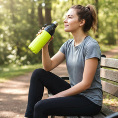Gym water bottle with strap and comfortable grip