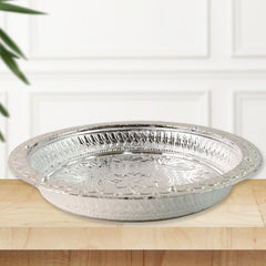 Decorative silver finish plastic pooja thali plate
