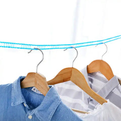 Close-up of fiber nylon rope with anti-slip slots on clothesline