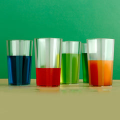 Close up of square plastic wine tumbler glass