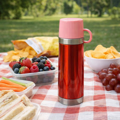 Coffee flask travel mug with handle and stainless steel base